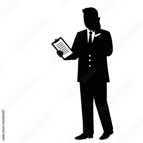 Male Secretary Silhouette: Clipboard, Answering Phone, Office Work
