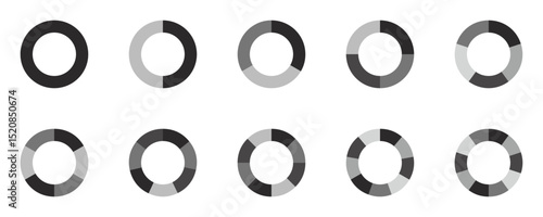 円グラフ　中央穴あき　等分　分割　図形　コレクション　ベクター　黒