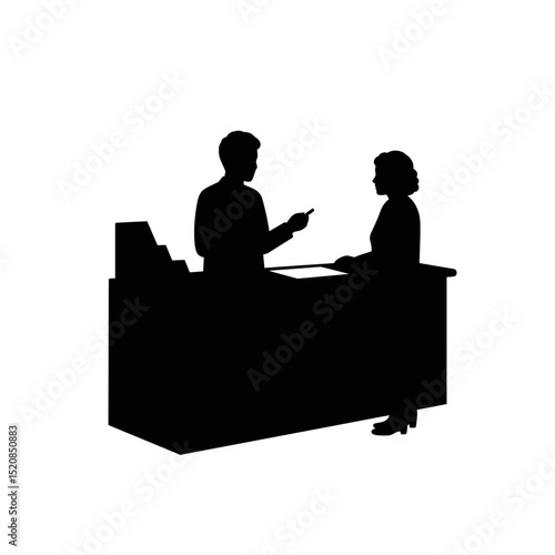 Pharmacist Consulting Patient Silhouette: Across Counter Service