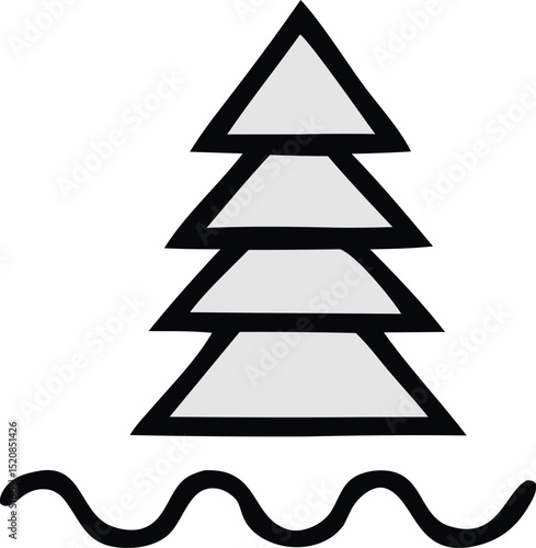 Stylized illustration of a triangular structure floating on water