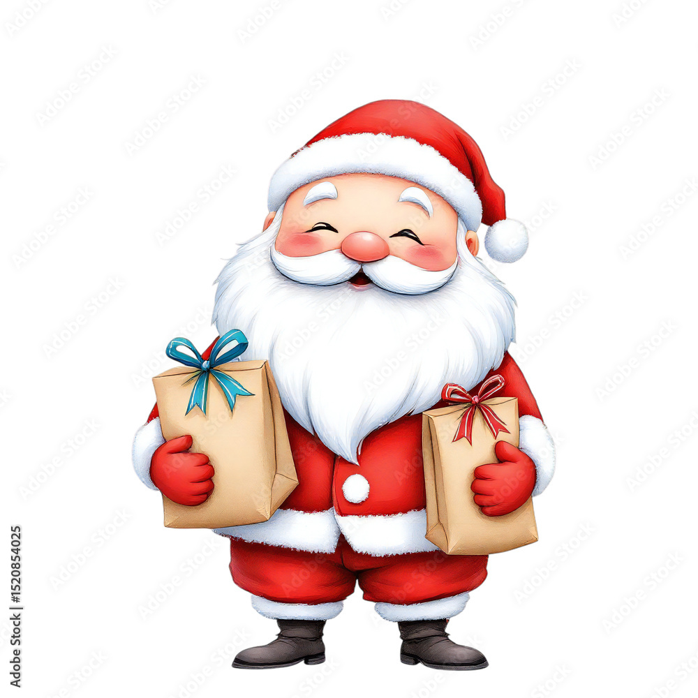 Cartoon santa claus holding christmas gifts with a red suit and white beard on black background Cartoon santa claus holding christmas gifts with a red suit and white beard on black background