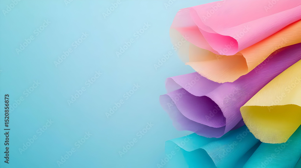 Fototapeta premium Colorful Lacy Paper Stack On Light Blue Background