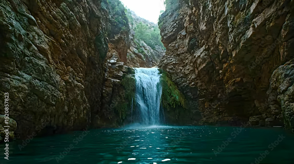 Naklejka premium Hidden Waterfall In Rocky Canyon Gorge