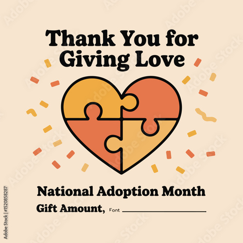 Print “National Adoption Month Vector Illustration Set – Solid Color Designs with No Gradients or Images”  