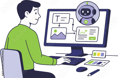 AI Assisted Workflow Vector Illustration Isolated on White Background.