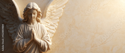 Wallpaper Mural Serene Angel Statue with Praying Hands on Elegant Beige Background for Spiritual Decor Torontodigital.ca