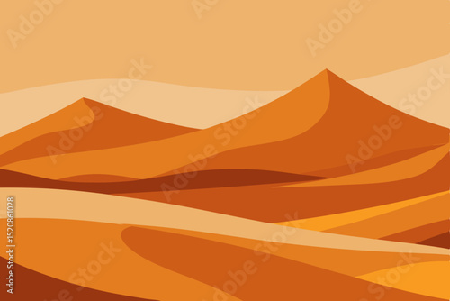 Vector illustration of a hot desert landscape with sand dunes and a setting sun