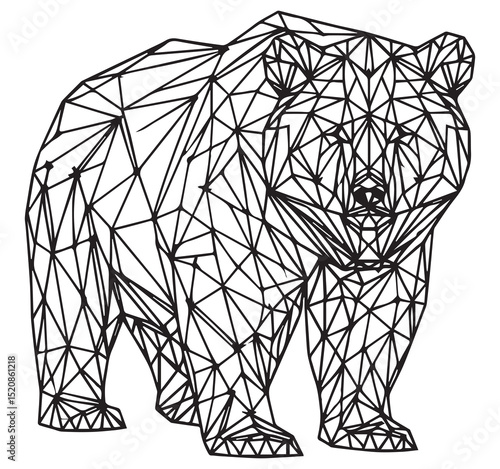 Black and White Geometric Low Poly Bear Illustration Abstract Wildlife Animal Outline Art
