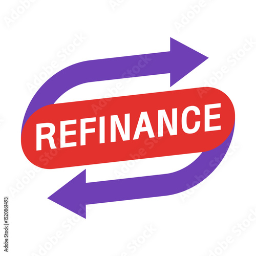 Refinance Icon Vector – Purple Arrows with Red Label Concept for Loan and Mortgage Refinancing