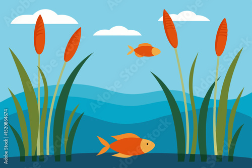 Tropical fish in the sea with coral and underwater plants, a vibrant ocean life illustration