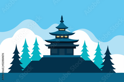 Ancient Asian architecture, a traditional Buddhist pagoda temple at sunset, a serene landmark for travel and religion