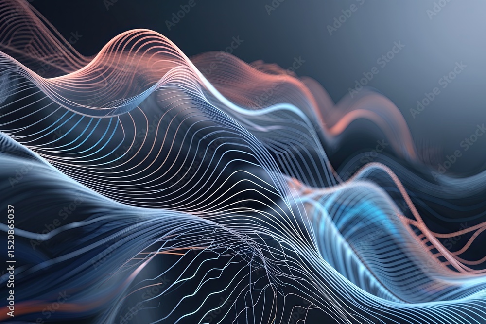 Fototapeta premium Contemporary Elegant Connections Featuring Gradient Lines and Complex Wave Designs in Digital Networking Themes