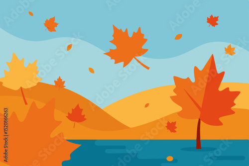 Autumn fall nature background vector with colorful maple leaves design