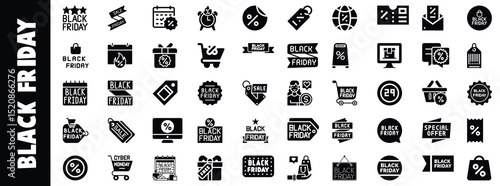 Black friday sale icons shopping discount offers