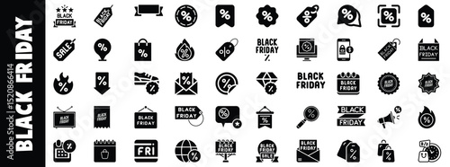 Black friday sale icons shopping discount percentage offers