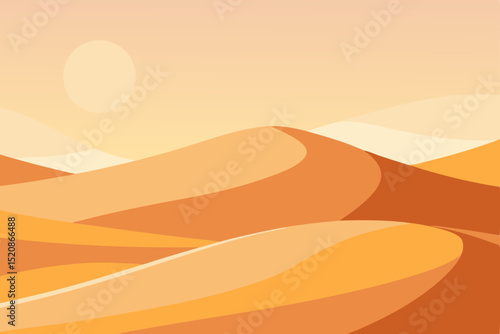 A breathtaking Sahara desert landscape unfolds with endless sand dunes under a hot, dry sky, inviting adventure and travel at sunset
