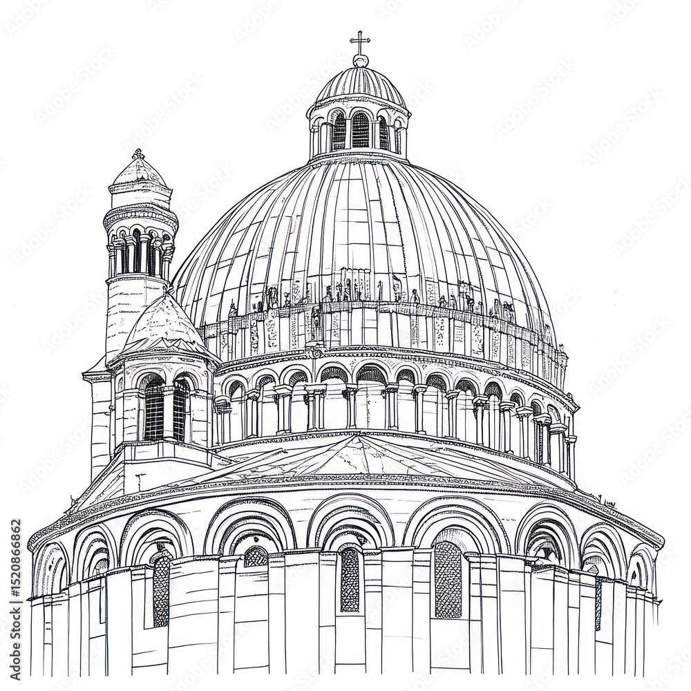 Fototapeta premium A Pen-and-Ink Sketch of a Cathedral Dome