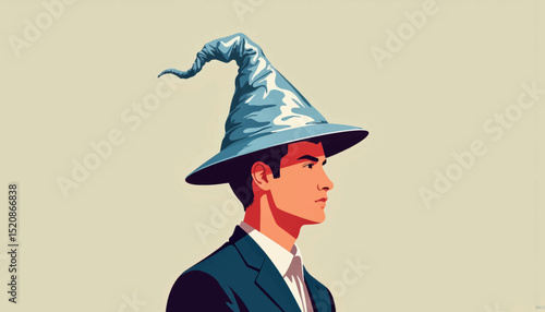Person wearing tin foil hat with serious expression, conspiracy concept