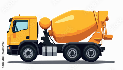 Concrete mixer truck illustration, bright yellow design, commercial appeal