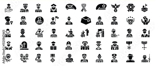 Military personnel icons set soldier officer symbols