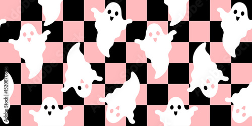 Halloween seamless pattern. Cute ghost pattern. Halloween ghost digital paper. Festive seasonal hand drawn vector pattern in flat style