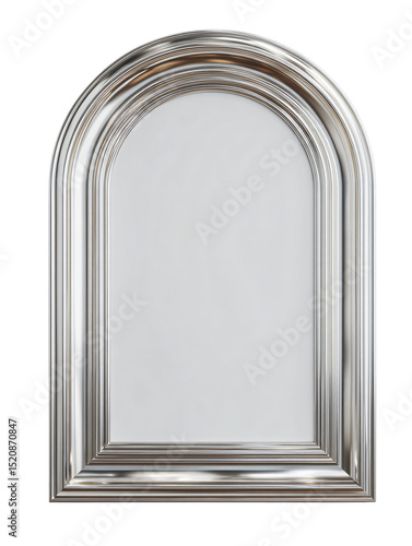 Elegant Silver Framed Mirror with Arched Top and Blank Reflection