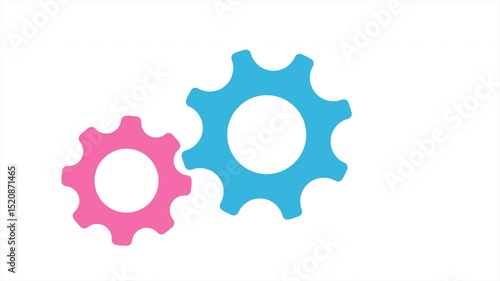 The rotation of the gears. Two gears turn to simulate the operation of the mechanism. Animation of the process