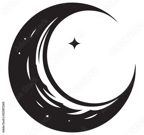 Black and White Crescent Moon and Star Illustration Celestial Night Sky Drawing