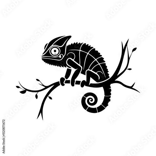 Chameleon on a Branch Silhouette: A striking silhouette of a chameleon perched gracefully on a delicate branch, showcasing its unique form and elegant features.