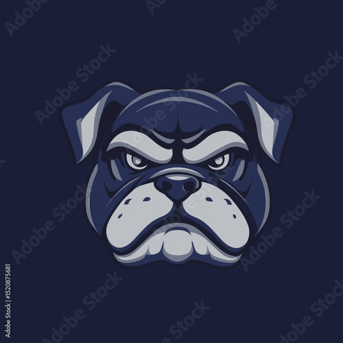 Ferocious Bulldog Mascot: A stylized illustration of a determined bulldog's face, embodying strength and resolve with its intense gaze and furrowed brow.