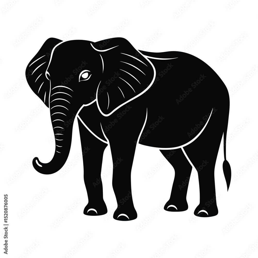Fototapeta premium Elephant Standing Vector Silhouette