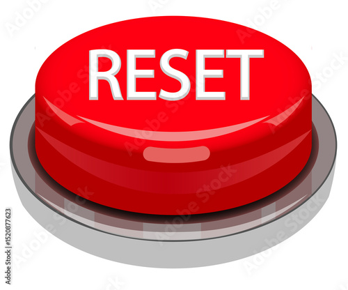 3d Red reset button on white background