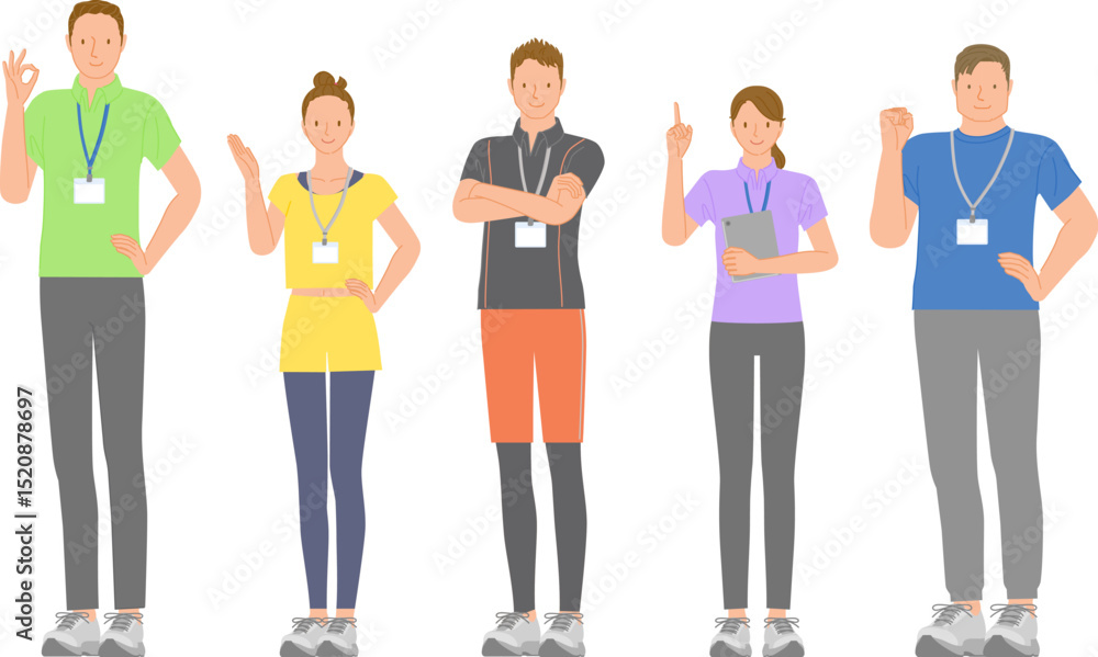 Obraz premium ジムの若い元気な男女スタッフセット：笑顔のポーズバリエーション02