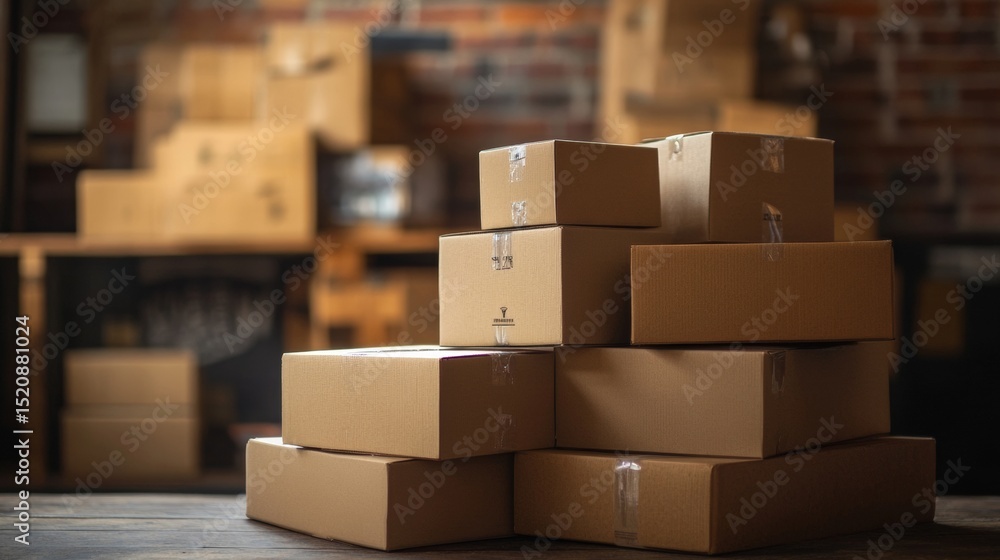 Fototapeta premium Stack of cardboard boxes warehouse editorial packaging shipping delivery logistics business image