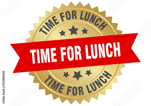 time for lunch. time for lunch round red and gold label isolated on transparent background