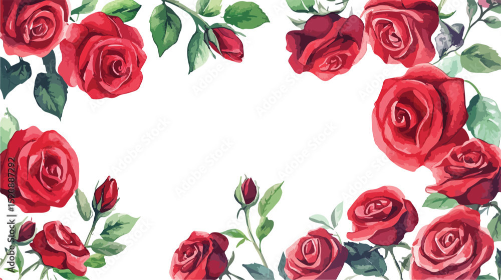 Elegant Frame of Red Roses with Green Leaves Perfect for Invitations Cards and Romantic Designs with a Touch of Floral Beauty and Natural Charm Elegant Frame of Red Roses with Green Leaves Perfect for Invitations Cards and Romantic Designs with a Touch of Floral Beauty and Natural Charm