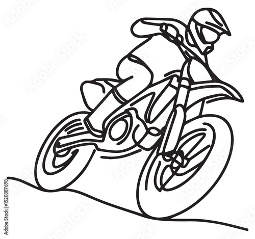 Simple Black Outline Drawing of Motocross Rider on Dirt Bike Action Sport Line Art Vector Illustration