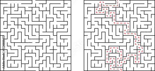Complex maze with solution marked in red suggesting strategy and problem solving