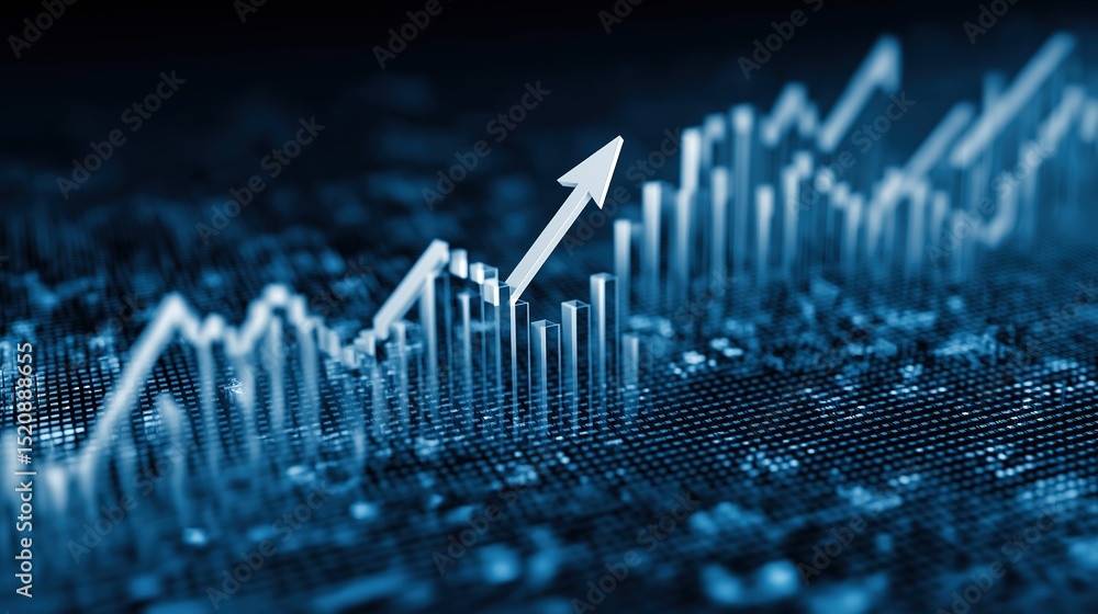 Naklejka premium Upward-trending stock charts in blue and white, symbolizing financial success. Minimalist wallpaper for economic reports. Ideal for investment presentations and trading tools.