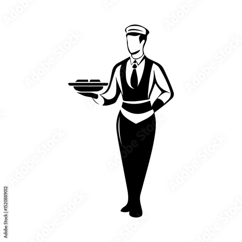 Serving in Style: A professionally dressed waiter stands poised, ready to serve delectable dishes with an air of refined elegance and exemplary service.