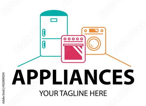 Modern minimalist home appliance store logo. Refrigerator stove and washing machine icon.