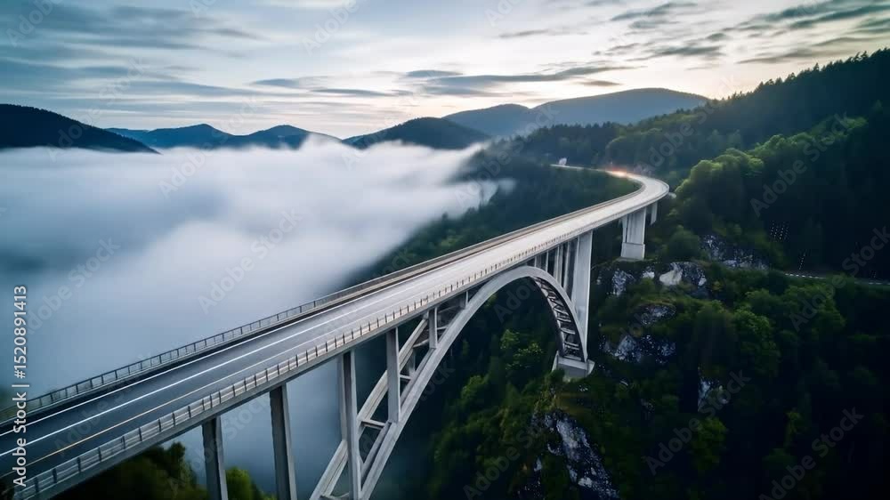 Majestic Mountain Bridge With Misty Cloudscape Majestic Mountain Bridge With Misty Cloudscape