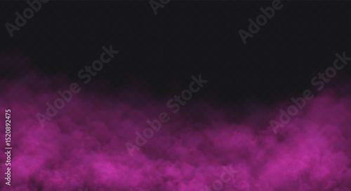 Pink Fog effect on transparent dark background. Vector Smoke cloud.