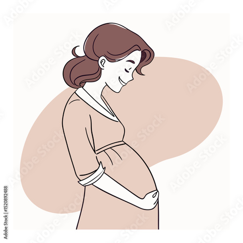 Serene Pregnant Woman with Hearts and Leaves