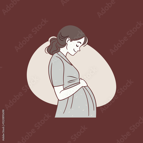 Serene Pregnant Woman with Hearts and Leaves