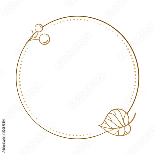 Simple round frame with berry and heart-shaped leaf delicate vector border for digital stickers, labels, and digital planners