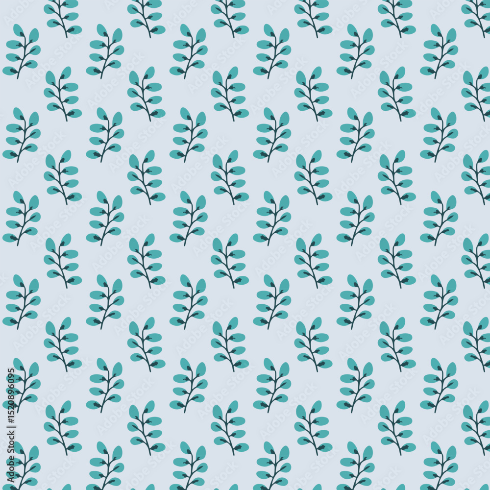 Seamless Blue Leaf Pattern on Light Background. Minimal Botanical Design. Seamless Blue Leaf Pattern on Light Background. Minimal Botanical Design.