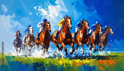Horse Racing Painting, Equestrian Art - Expressive brushstrokes