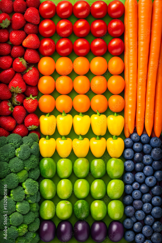 Colorful rainbow of variety raw fruits and vegetables. Fresh organic healthy antioxidant violet, red, green, orange and yellow food. Vegetarian healthy nutrition flat lay Colorful rainbow of variety raw fruits and vegetables. Fresh organic healthy antioxidant violet, red, green, orange and yellow food. Vegetarian healthy nutrition flat lay