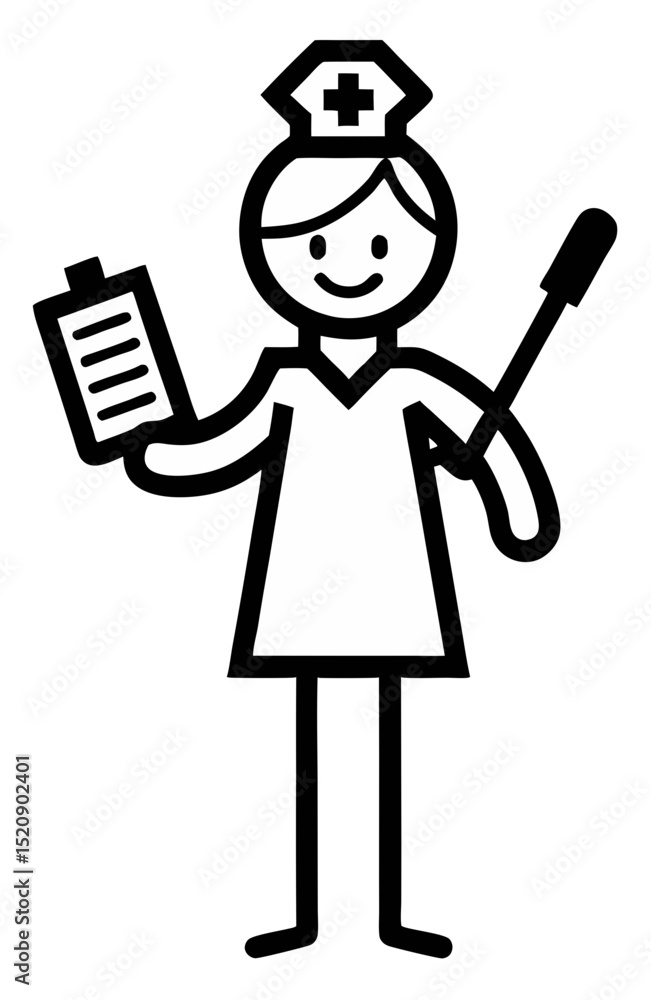 Fototapeta premium vector of a friendly nurse in scrubs holding a syringe and patient notes, isolated on white 